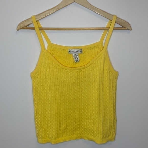 EVAN PICONE vintage cable knit tank top camisole cotton lemon yellow size large - Picture 2 of 9